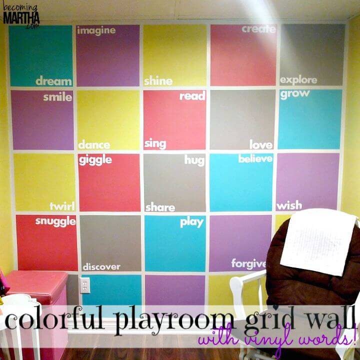DIY Colorful Playroom Accent Wall With Vinyl Words Tutorial