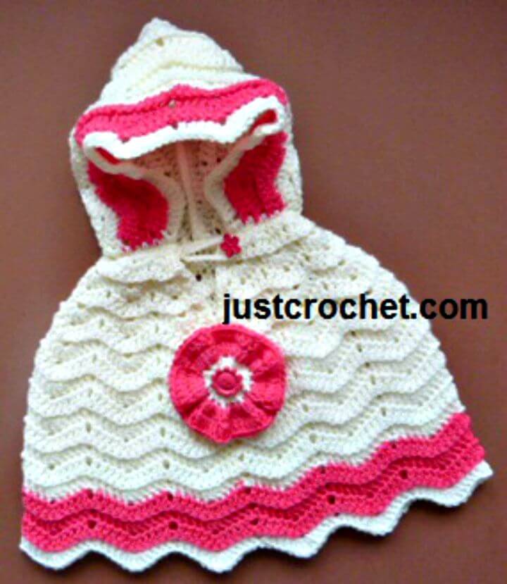 fácil Livre Crochet poncho Do Bebê Com Padrão de capuz