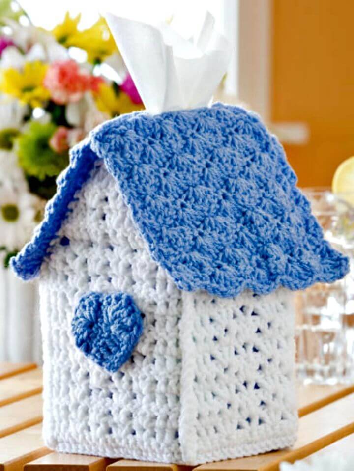 Pretty Free Crochet Birdhouse Tissue Box Pattern