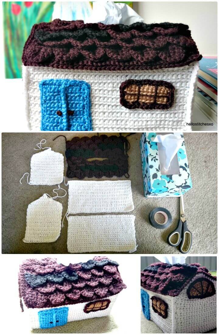 Easy Free Crochet Country House Tissue Box Cover Pattern