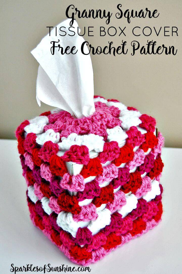 How To Free Crochet Granny Square Tissue Box Cover Pattern