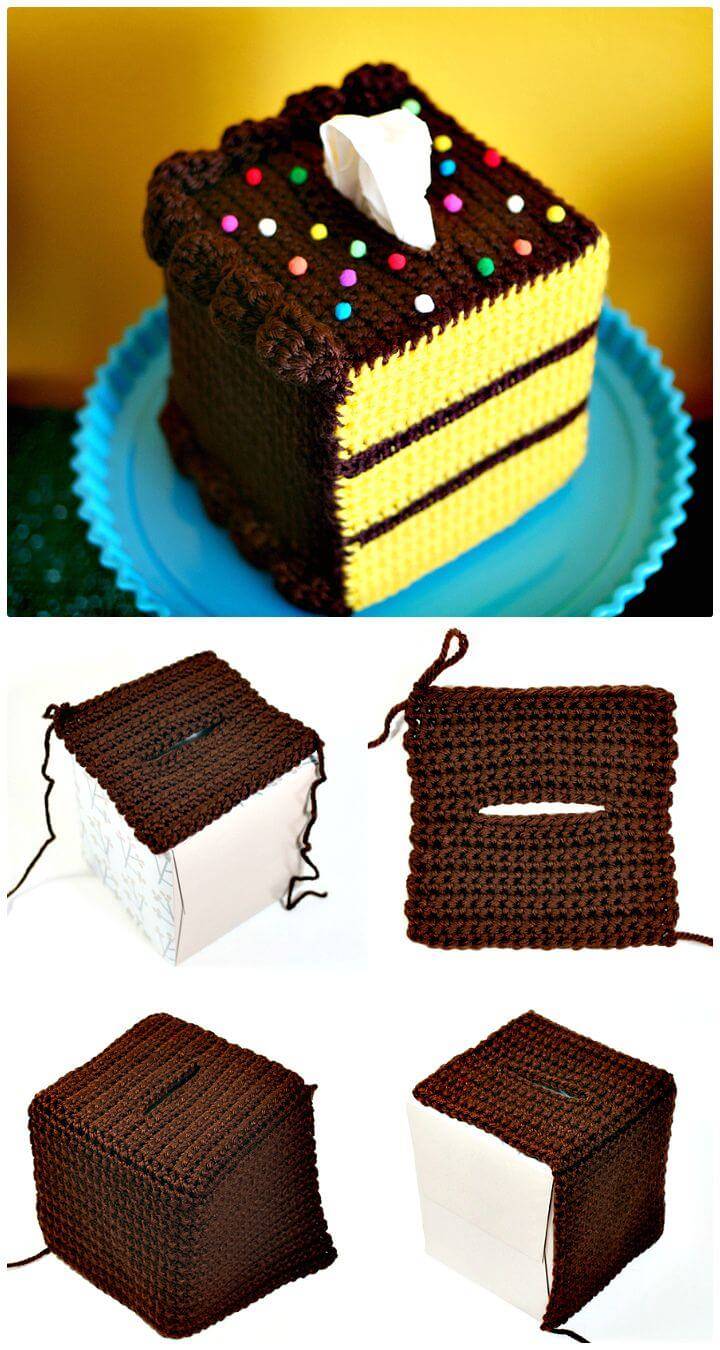 How To Easy Free Crochet Yellow Cake with Chocolate Frosting Pattern