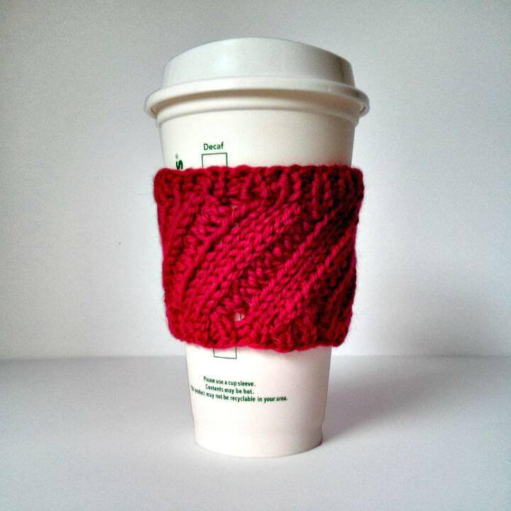 Free Knit Diagonal Rib Coffee Cup Sleeve Pattern