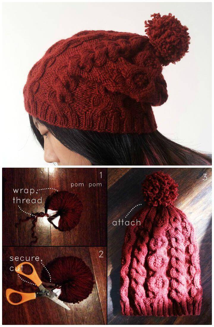 Free Knitting Cabled Slouch Beanie Pattern