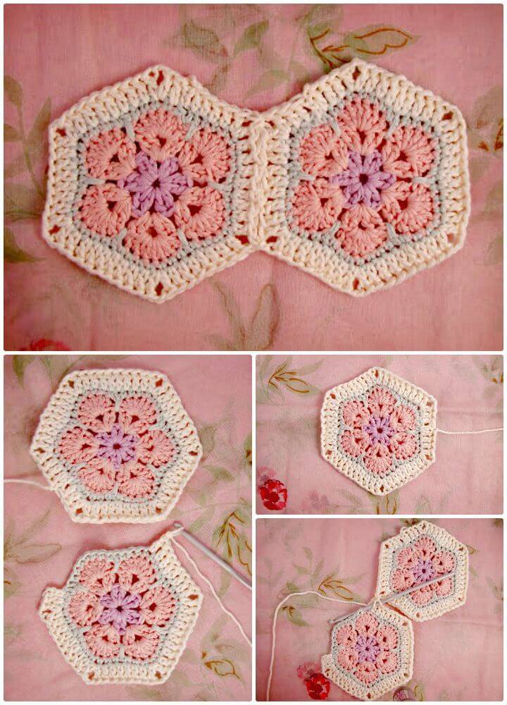Easy How To Free Crochet Boho African Flower Hexagon Pattern