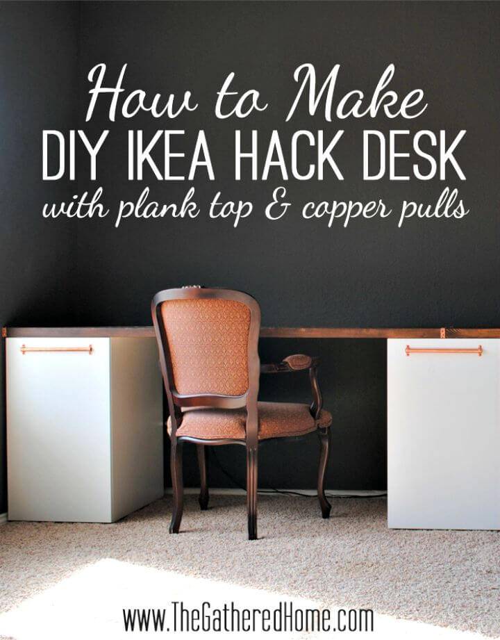DIY Ikea Hack Desk with Plank Top & Copper Pulls Tutorial