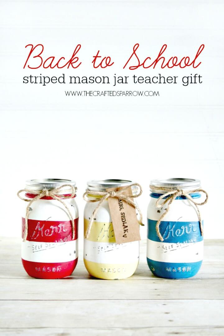 DIY Back To School Striped Mason Jars 