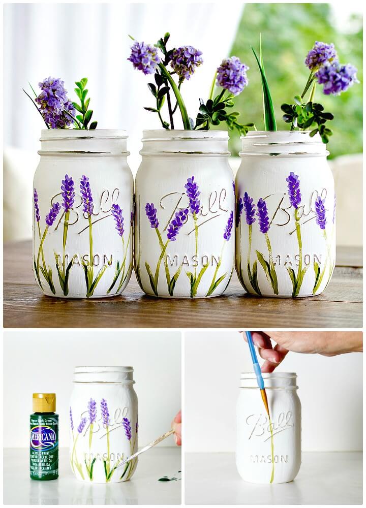 DIY Lavender Flower Painted Mason Jars