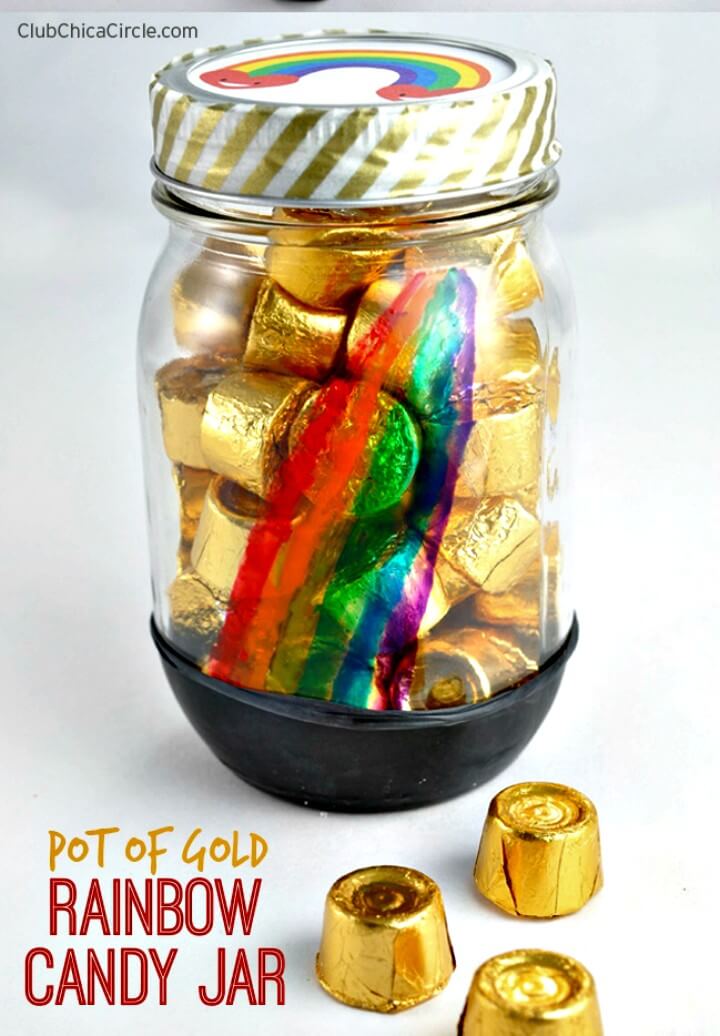 DIY Pot of Gold Rainbow Painted Candy Jar - Mason Jars Crafts  