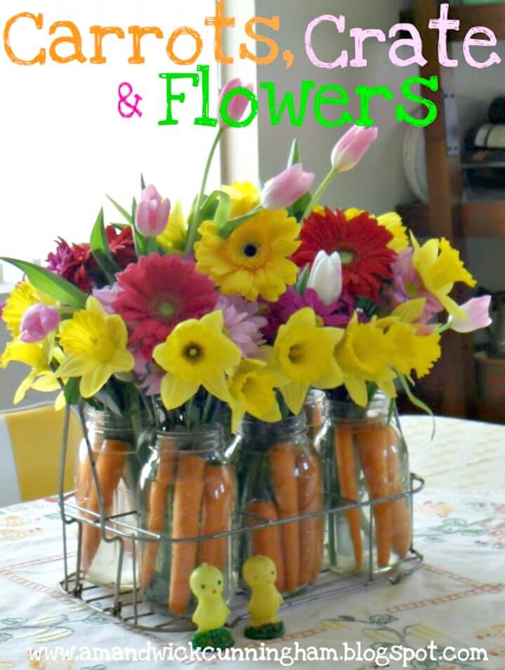 DIY Mason Jar Carrots, Crate & Flowers