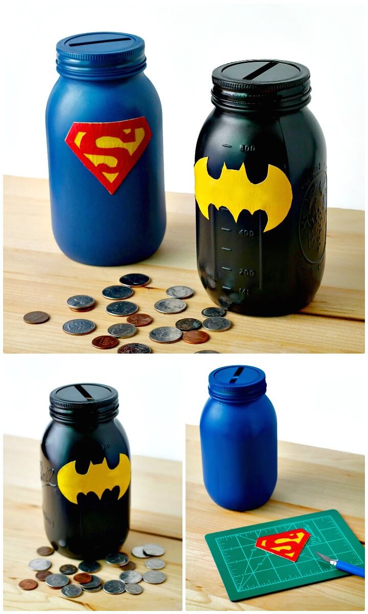 Easy DIY Mason Jar Superhero Banks