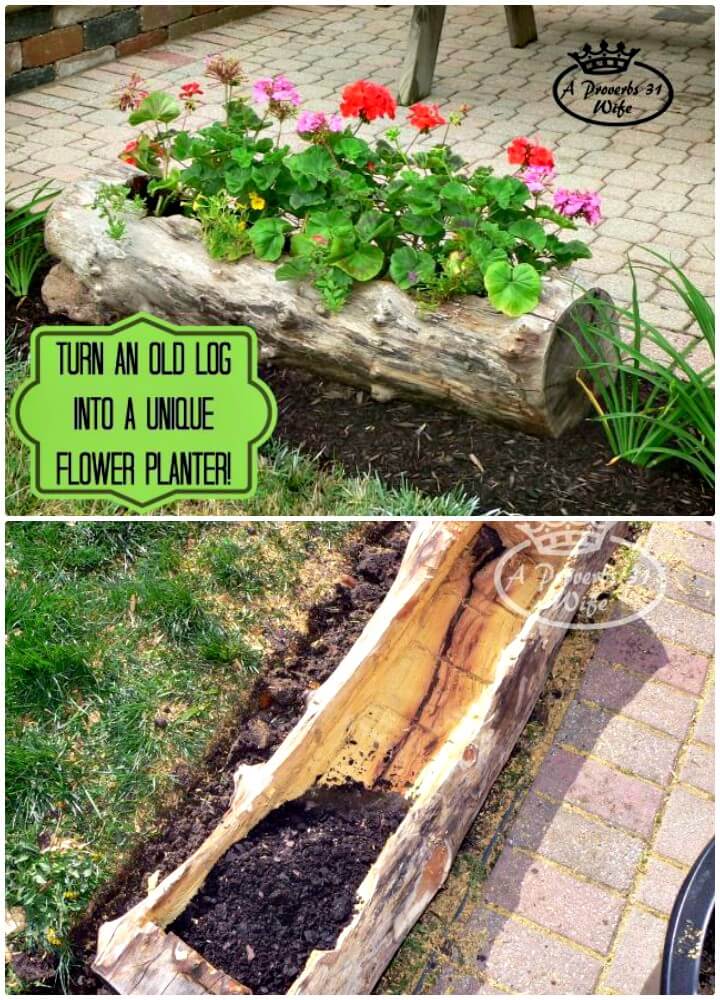 How To Build Garden Log Planter for Flowers - DIY