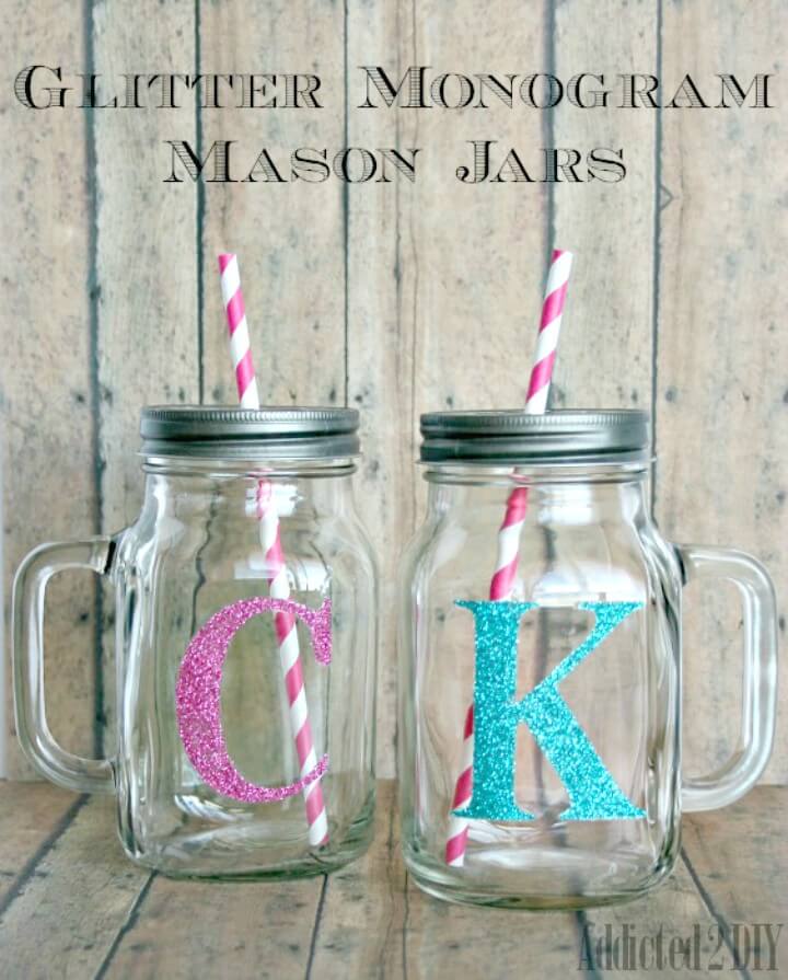 How To Make Glitter Monogram Mason Jars - DIY