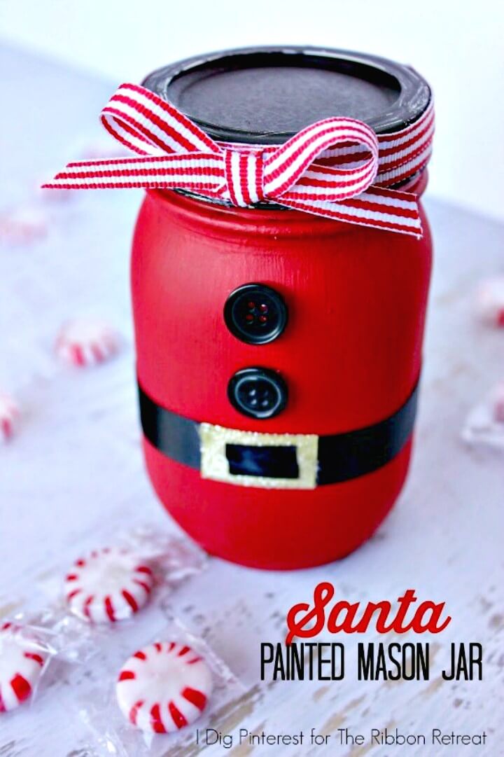 How To Make Santa Painted Mason Jar - DIY