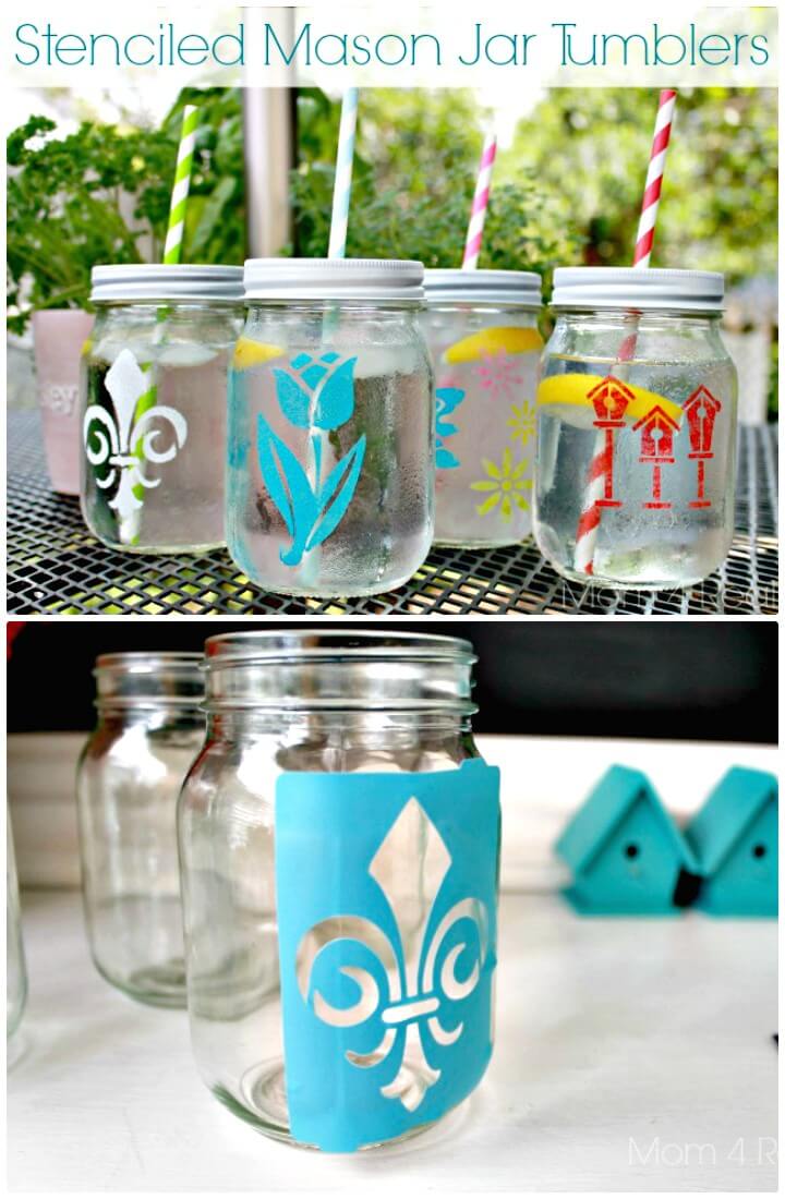 How To Make Stenciled Mason Jar Tumblers - DIY