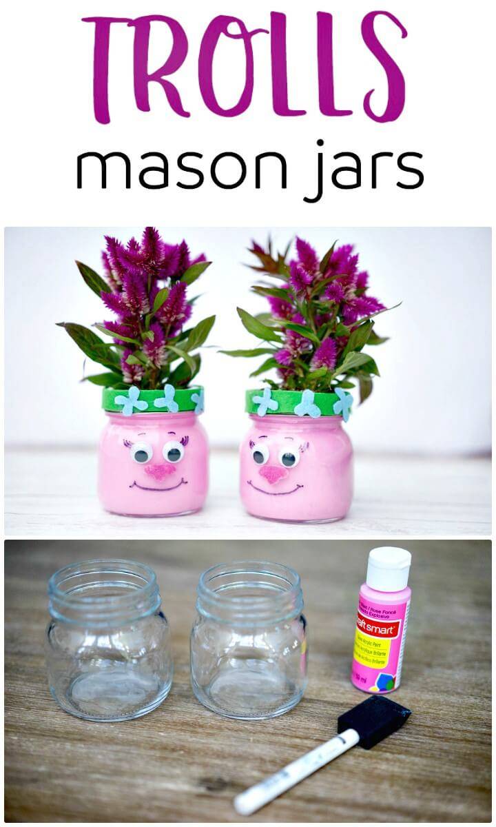 How To Make Trolls Mason Jars - DIY