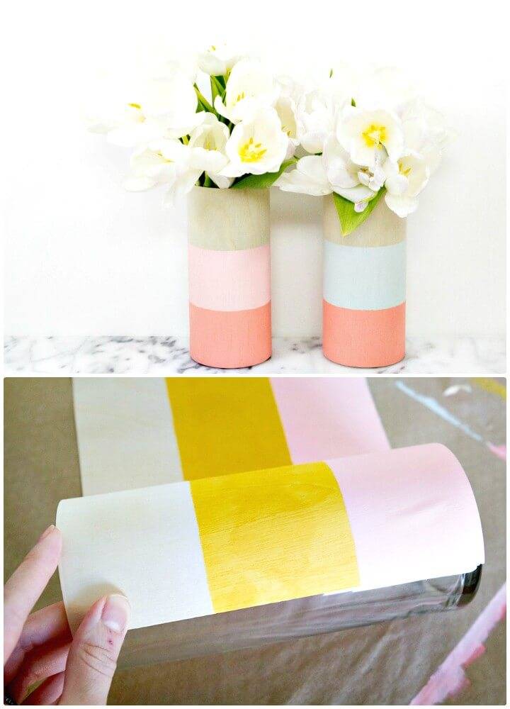 Easy DIY Color Blocked Wood Vases