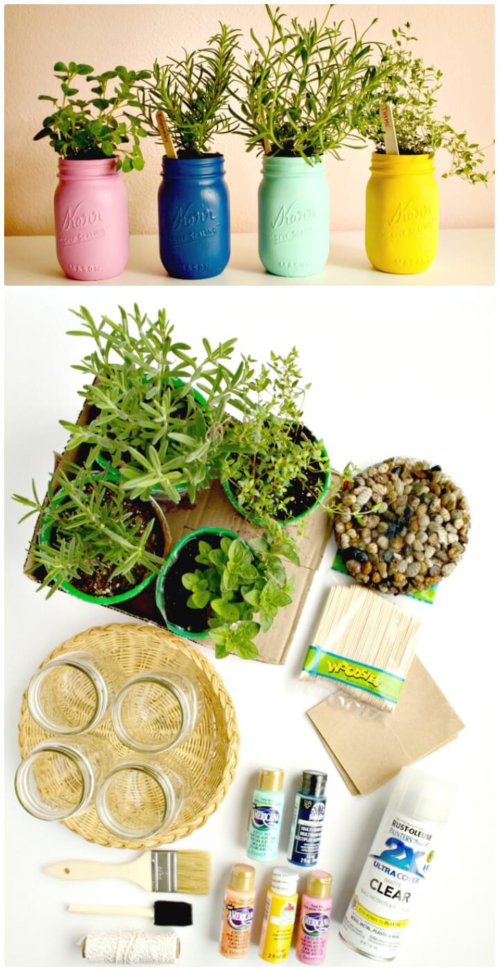 DIY Painted Mason Jar Herb Garden