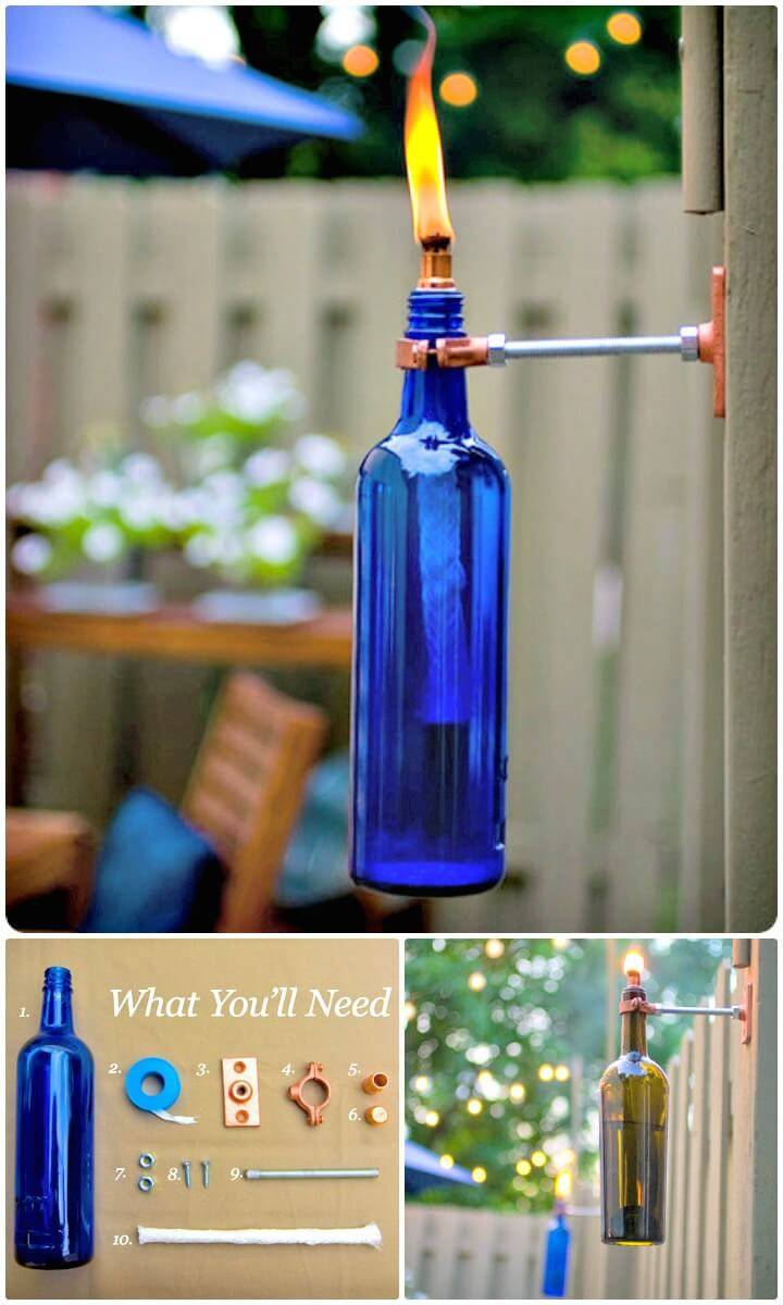DIY Recycled Wine Bottle Garden Torch