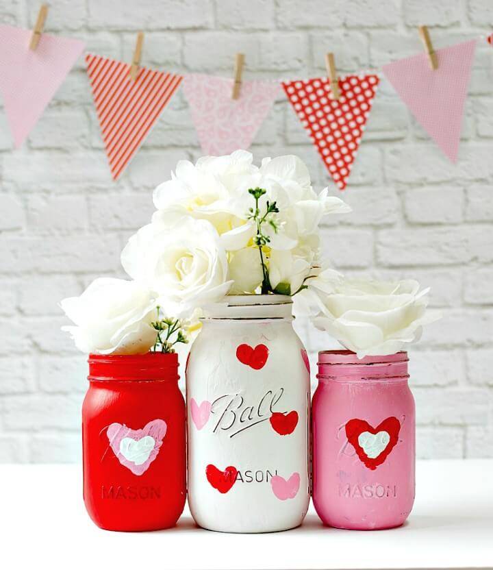 Make Your Own Valentine Kid Craft Thumbprint Heart Jars - DIY