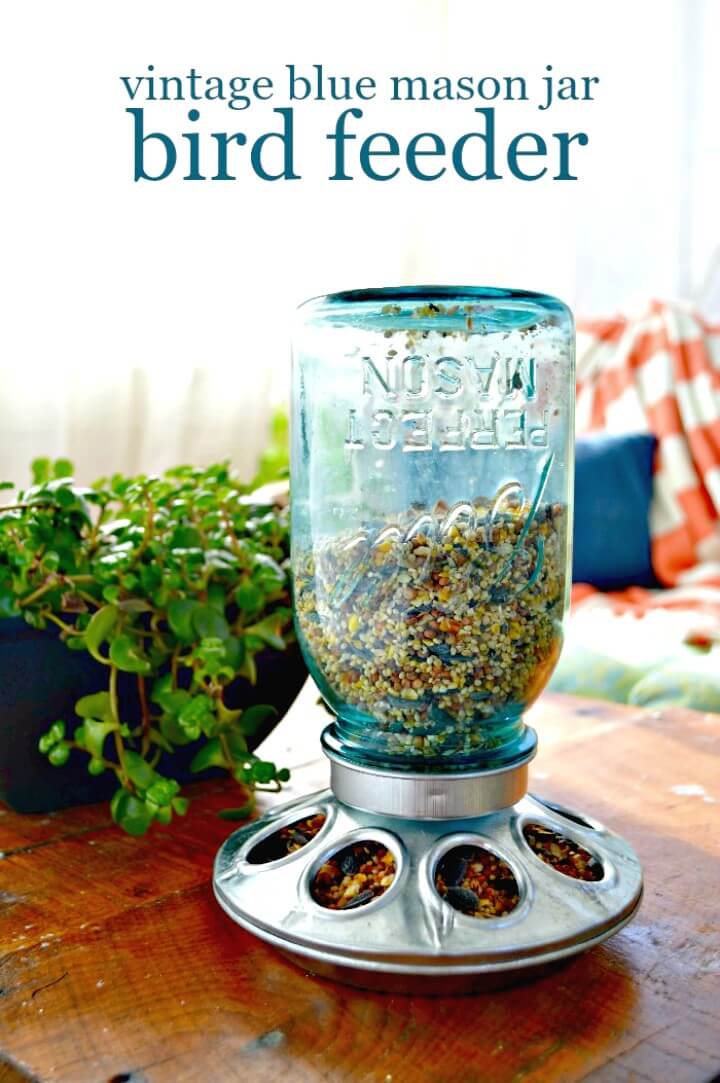 Make Your Own Vintage Blue Mason Jar Bird Feeder - DIY