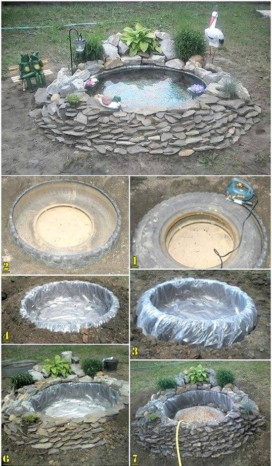 Simple DIY Decorative Pond From Old Tires