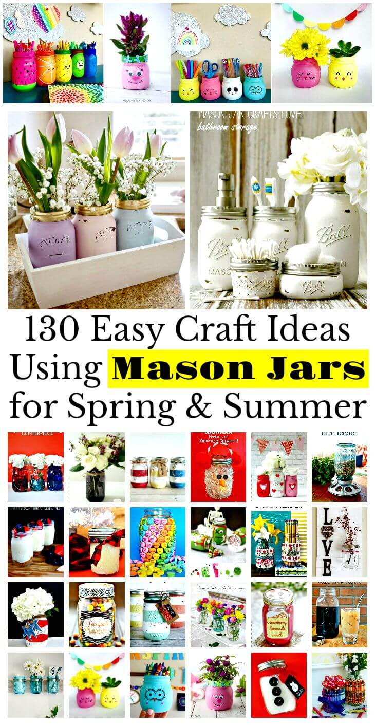 130 Easy Craft Ideas Using Mason Jars for Spring & Summer - DIY Crafts - DIY Projects - DIY Mason Jar Ideas - DIY Mason Jar Crafts - DIY Mason Jar Projects - DIY Mason Jars