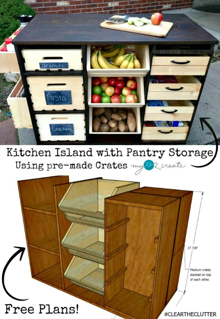 Adorable DIY Kitchen Island With Pantry Storage