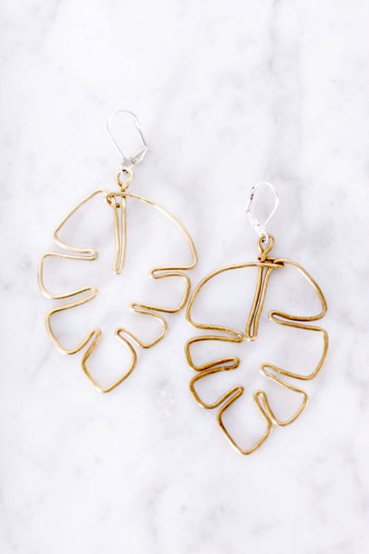 DIY Brass Monstera Leaf Earrings