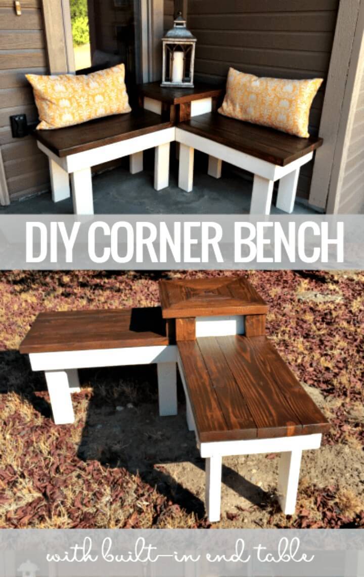 Make Corner Bench With Built-in Table - DIY Garden Furniture Ideas 