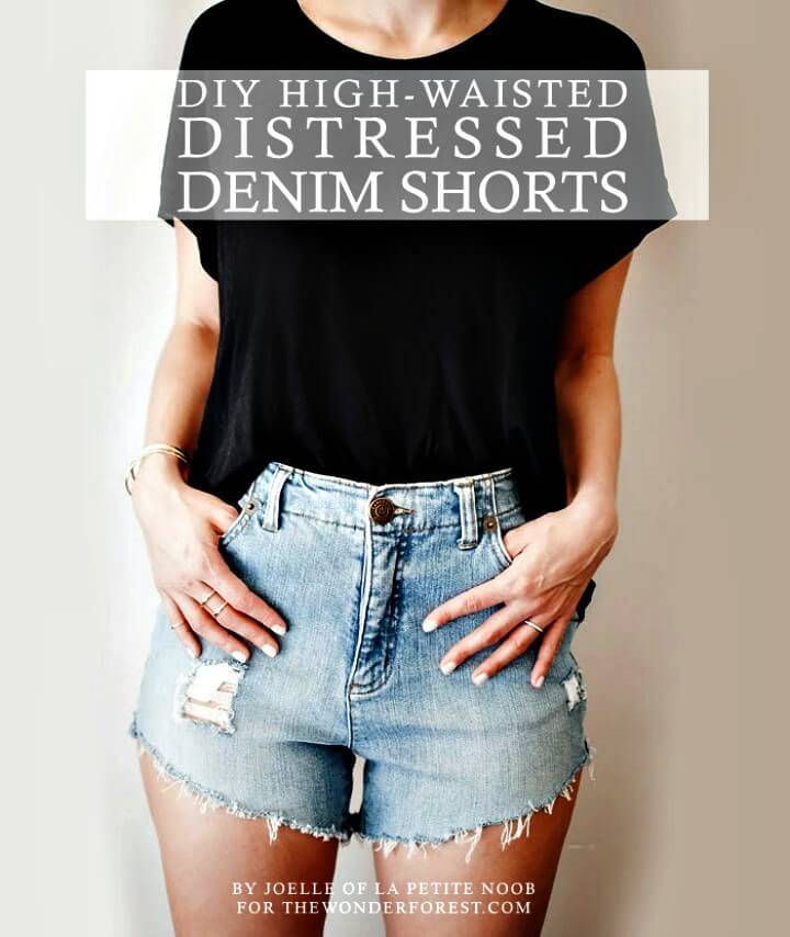 DIY High Waisted Distressed Denim Shorts