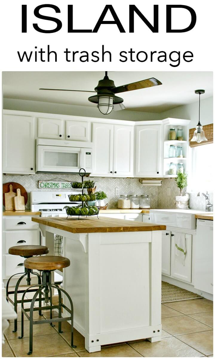 Gorgeous DIY Kitchen Island with Trash Storage