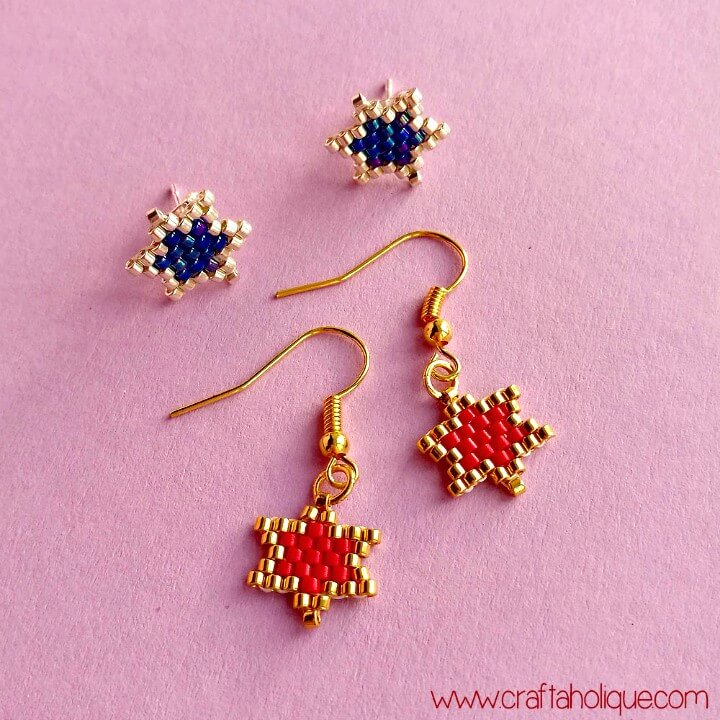 DIY Brick Stitch Star Earrings