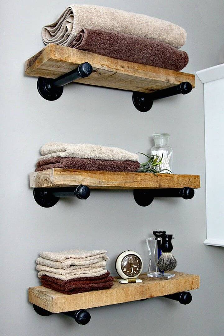 DIY Industrial Pipe Shelves for Bathroom