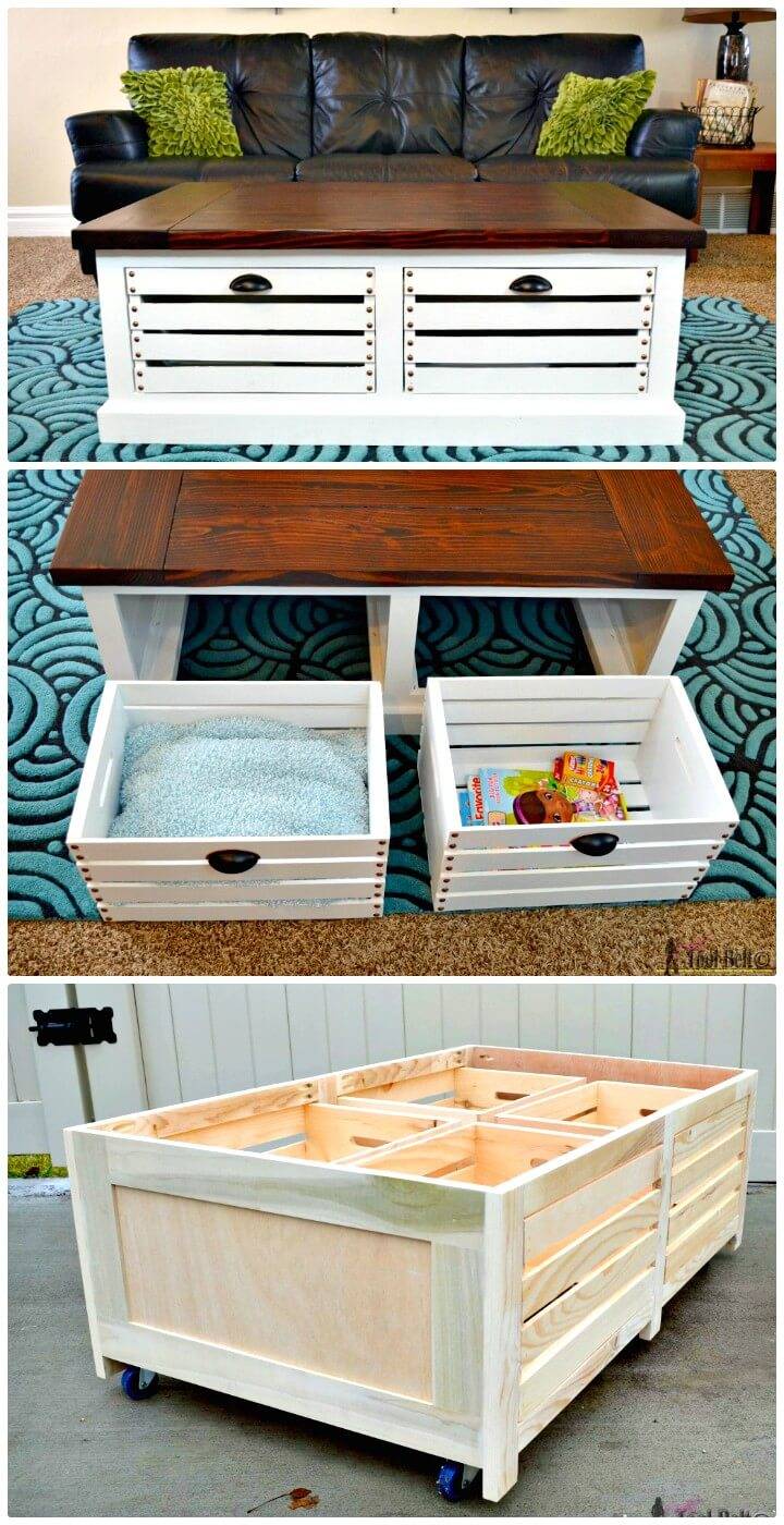 Easy DIY Crate Storage Coffee Table and Stools