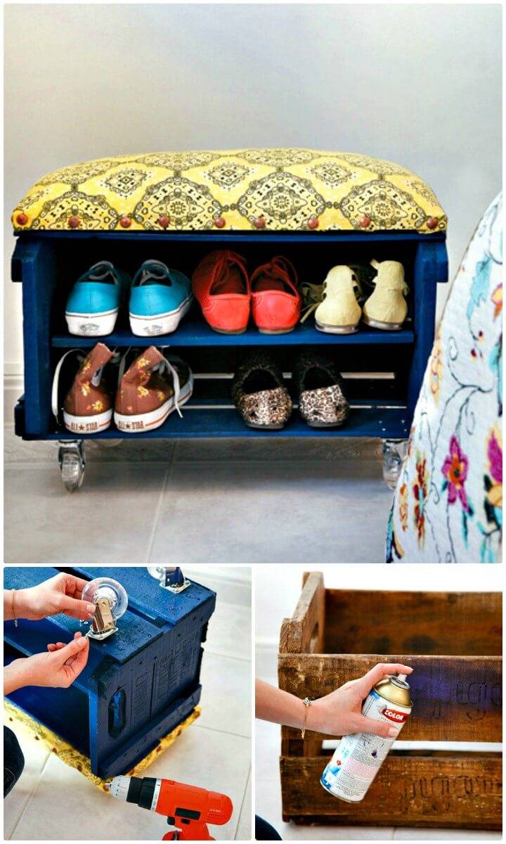 How to DIY Fruit Crate Shoe Bench