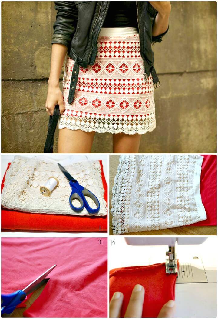 Make Brightly Lined Lace Mini Skirt - DIY