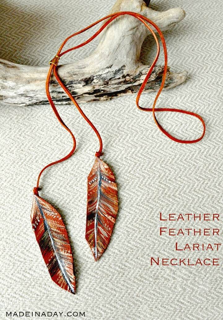 DIY Leather Feather Lariat Necklace