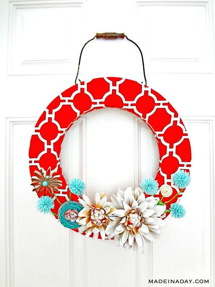 How to DIY Red Canvas Spring Wreath Tutorial