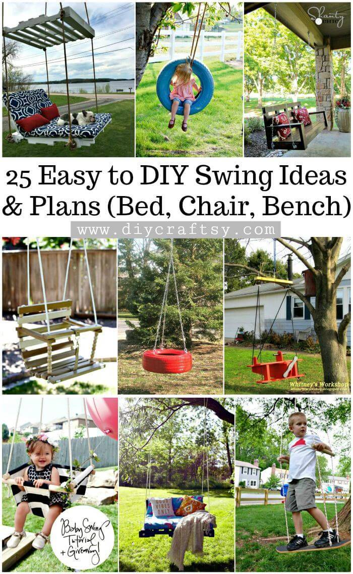 25 Easy to DIY Swing Ideas Plans Bed Chair Bench - DIY Furniture Ideas - DIY Projects - DIY Crafts - DIY Swing Bed - DIY Swing Chair - DIY Swings