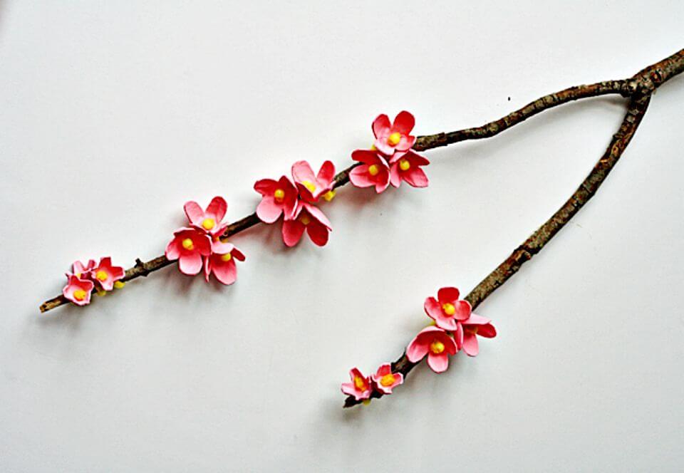 DIY Egg Carton Cherry Blossom Branch