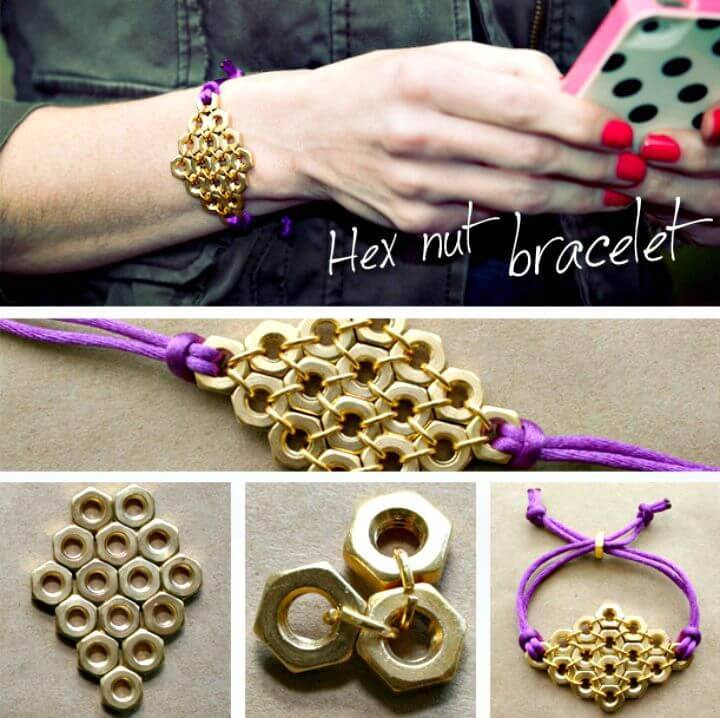 Cute DIY Hex Nut Diamond Bracelet