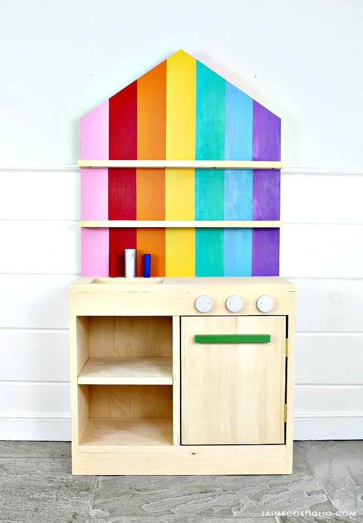 Cute DIY Play Kitchen with Back Wall