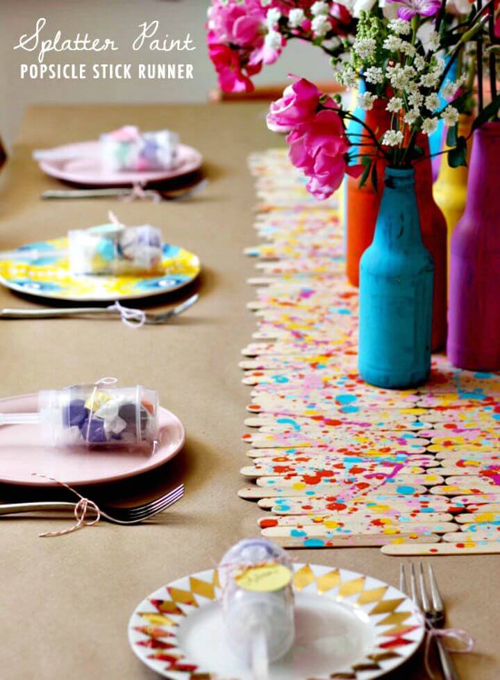 Cute DIY Splatter Paint Popsicle Stick Runner