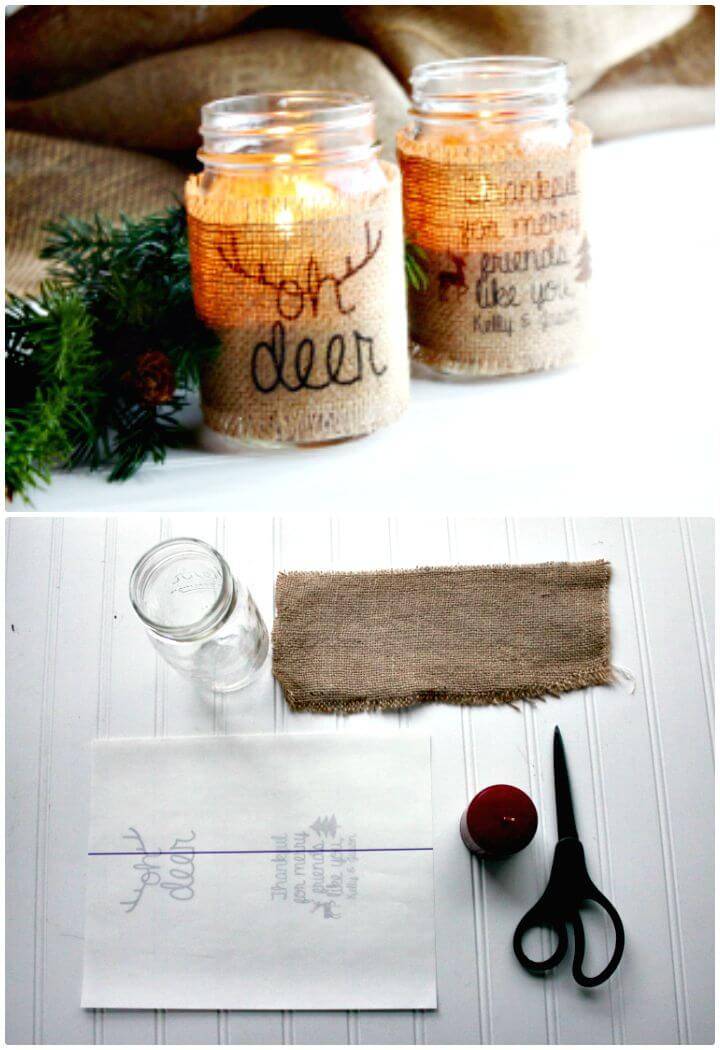 DIY Burlap Mason Jar Candle Holders
