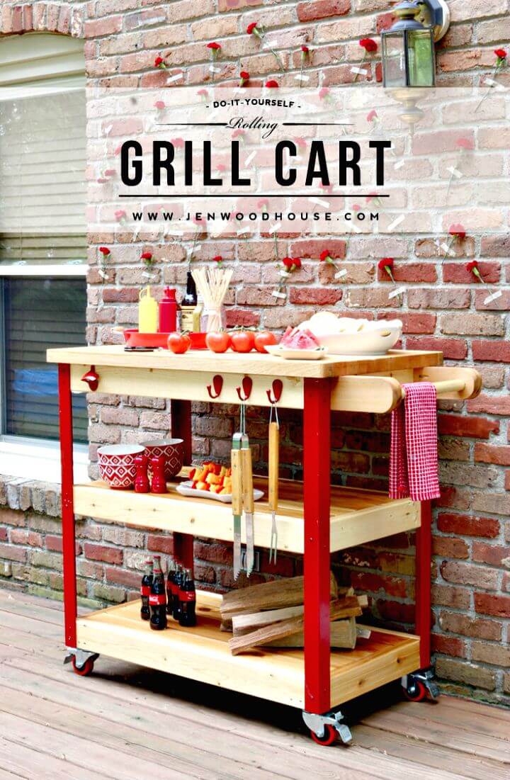 DIY Butcher Block Rolling Grill Cart for Summer Parties 