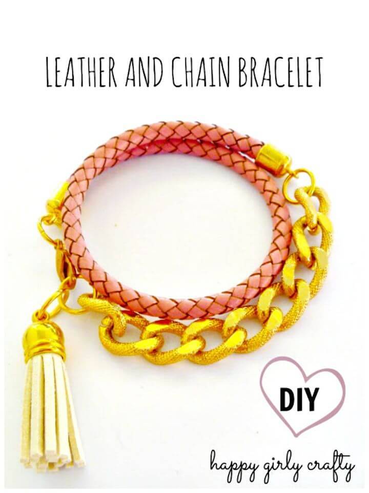 Homemade Chain And Leather Wrap Bracelet
