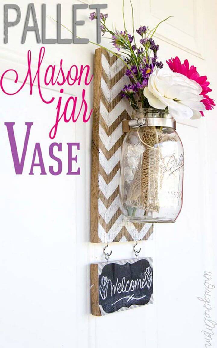 DIY Chevron Pallet Mason Jar Vase to Sell 