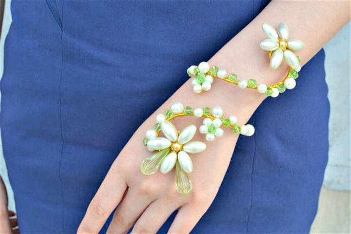 Personalized Wire Wrap Pearl Flower Bracelet