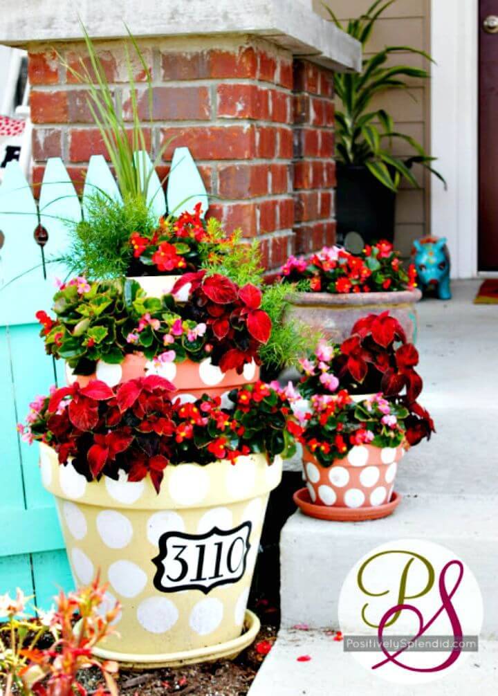 Beautiful DIY Polka Dotted Tiered Planters House Number